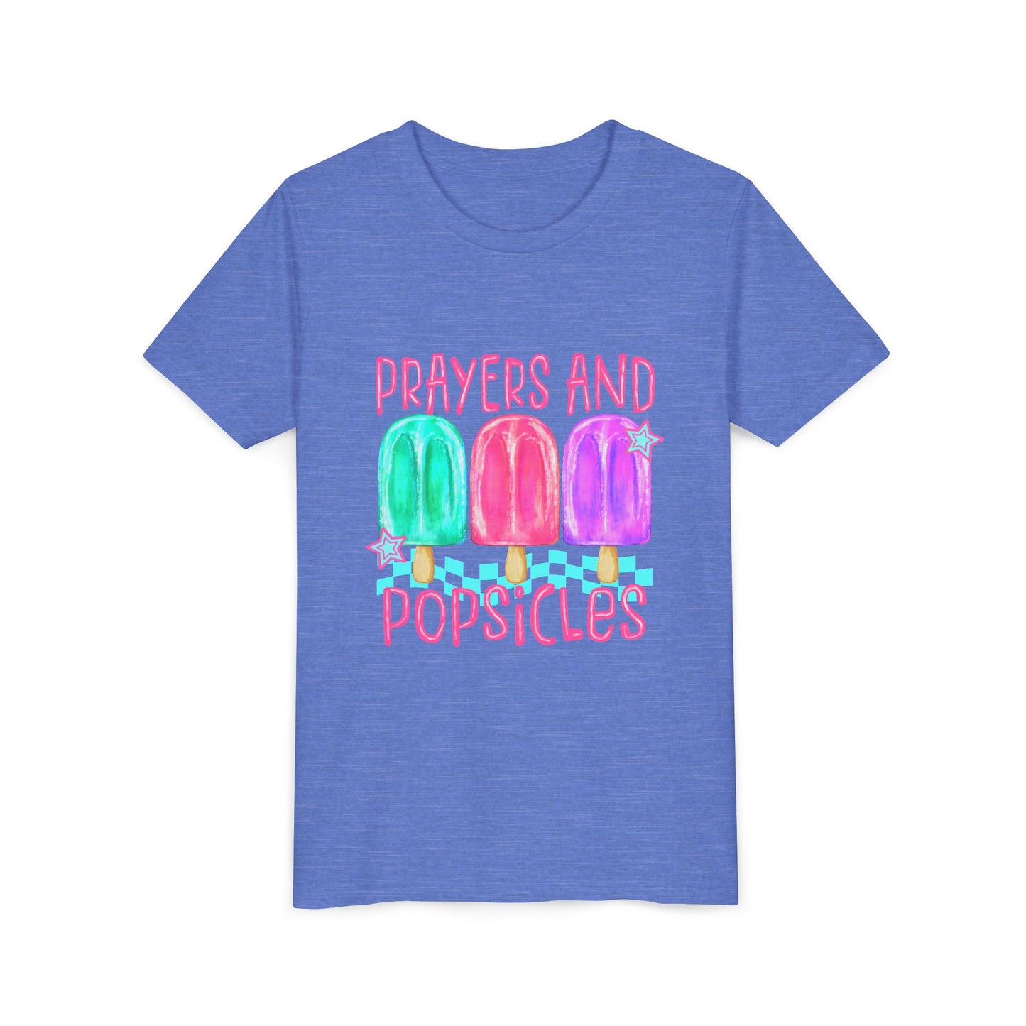 Youth Tee — "Prayers and Popsicles" Colorful Popsicle Faith Graphic