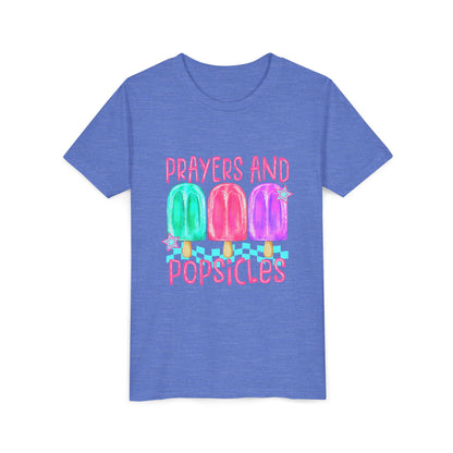 Youth Tee — "Prayers and Popsicles" Colorful Popsicle Faith Graphic