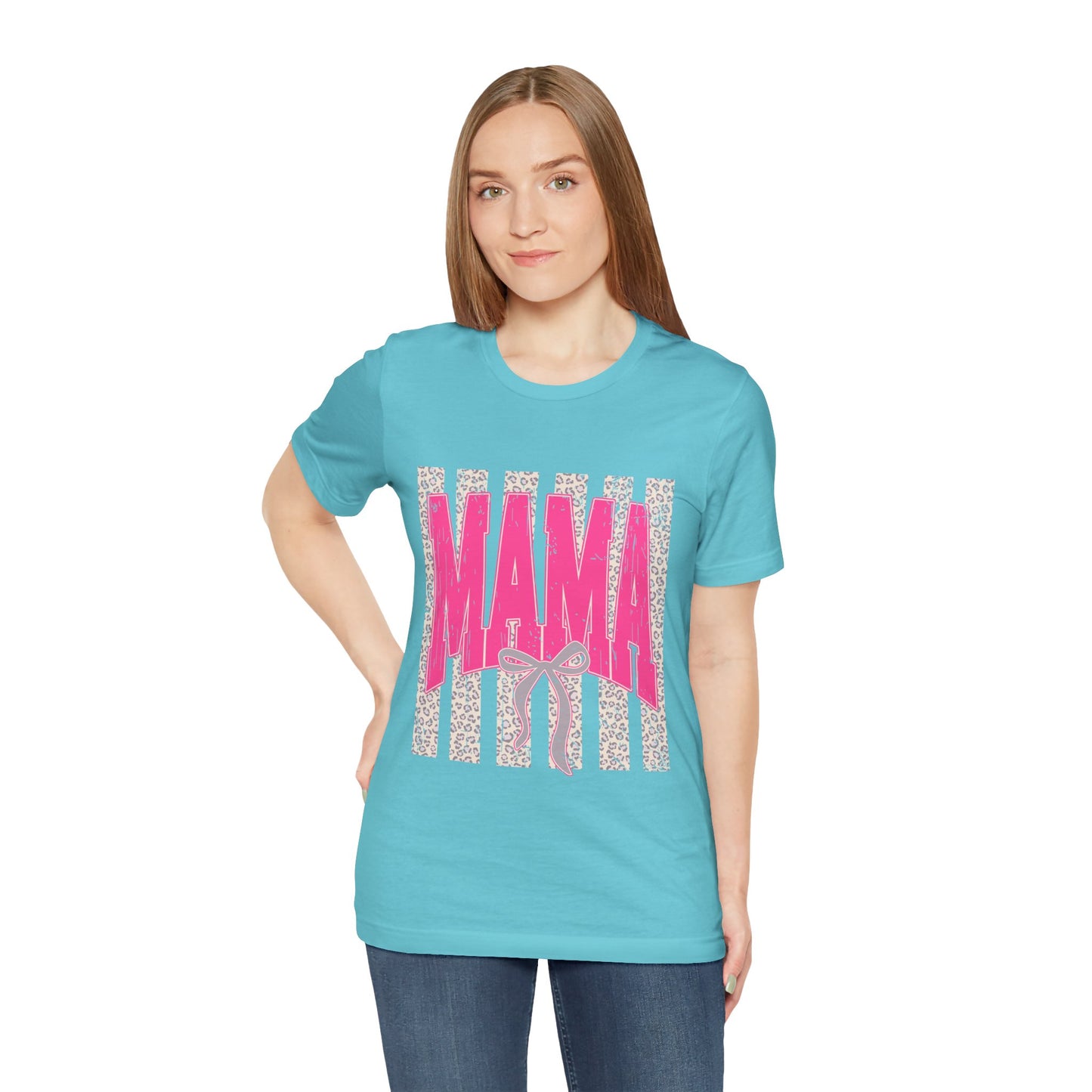 Mama Leopard Stripe Tee — Pink Bow Mother's Day T-Shirt