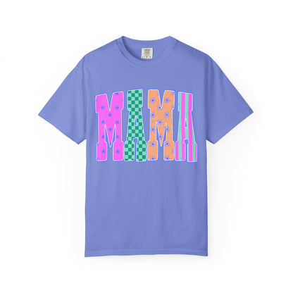 MAMA Colorblock Graphic T‑Shirt — Playful Patterned Lettering Tee