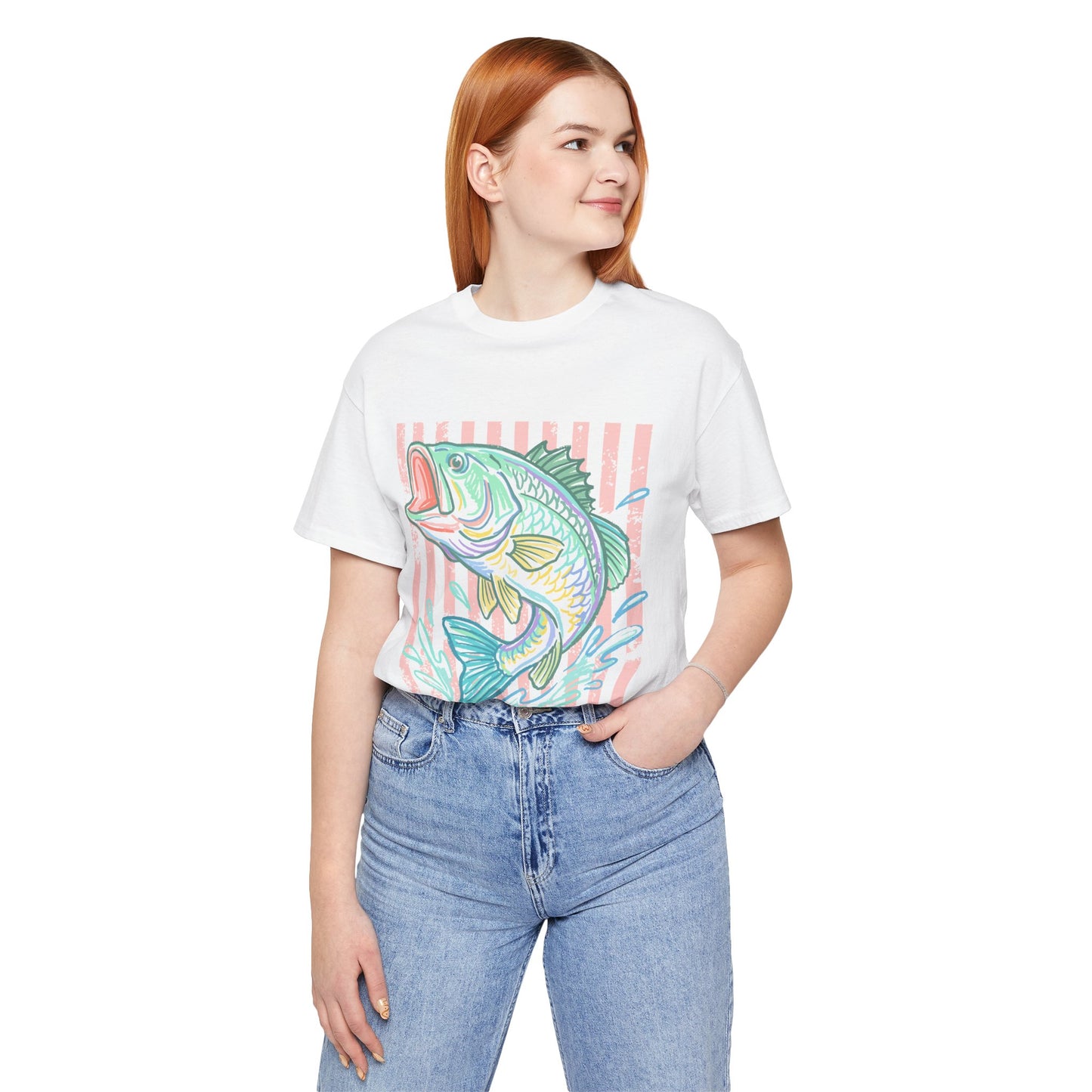 Bass Fishing T-Shirt — Pastel Striped ‘Big Catch’ Graphic Tee