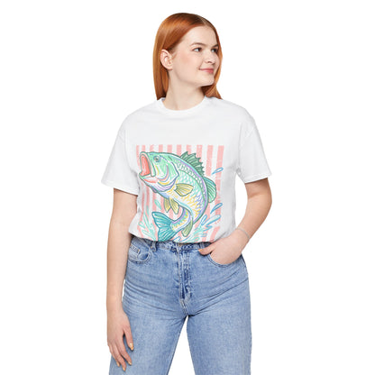 Bass Fishing T-Shirt — Pastel Striped ‘Big Catch’ Graphic Tee