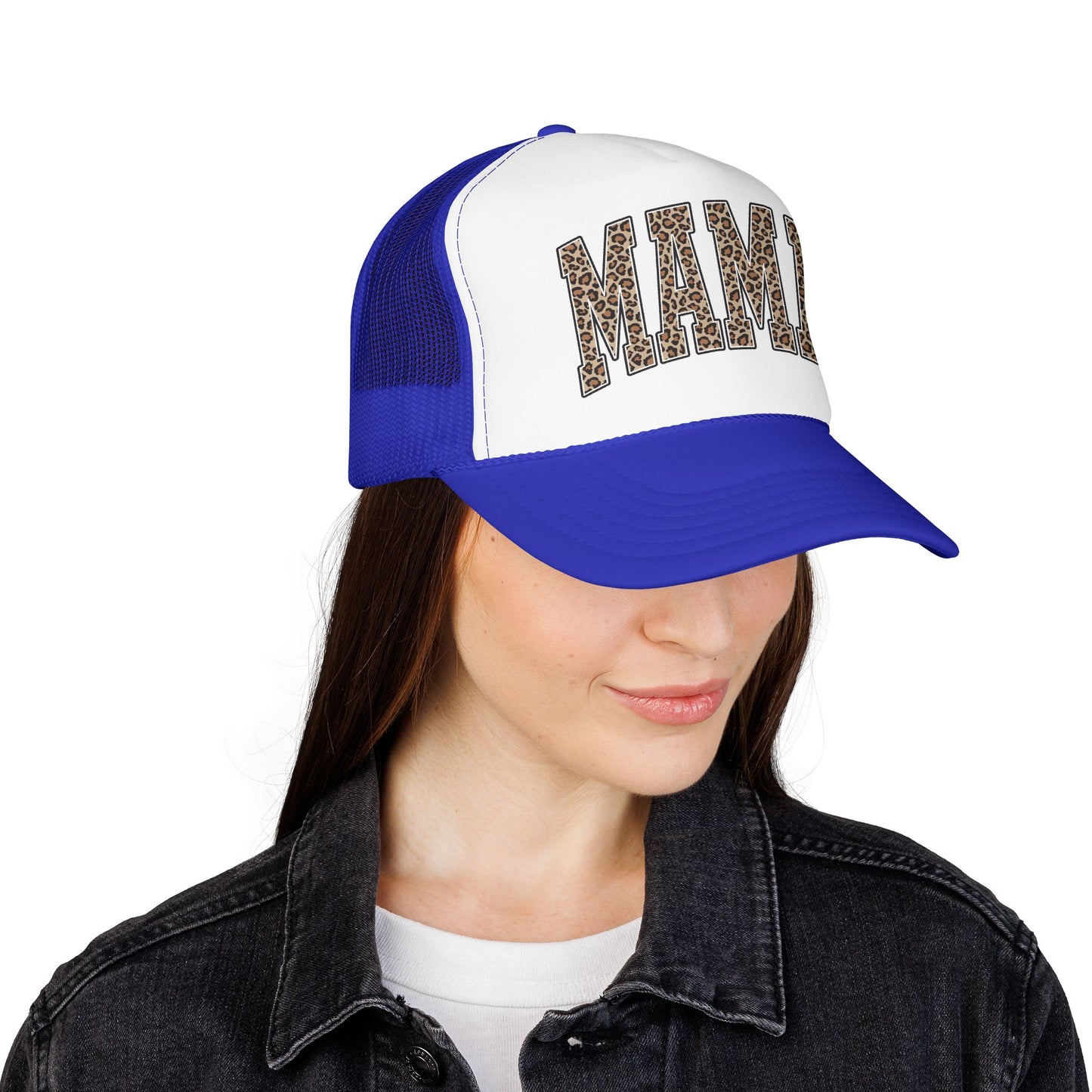 Mama Leopard Trucker Hat — Foam Mesh Cap with Leopard Print "MAMA"