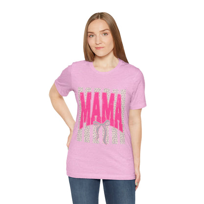 Mama Leopard Stripe Tee — Pink Bow Mother's Day T-Shirt