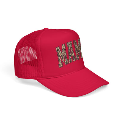 Mama Leopard Trucker Hat — Foam Mesh Cap with Leopard Print "MAMA"