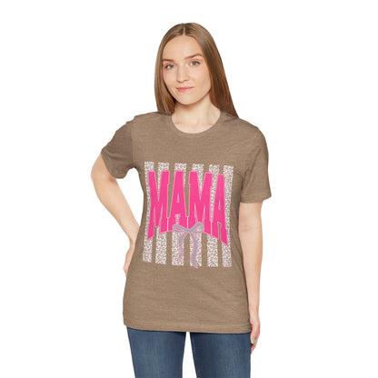 Mama Leopard Stripe Tee — Pink Bow Mother's Day T-Shirt