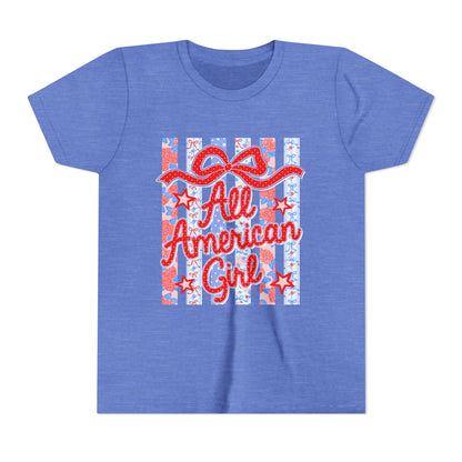 All American Girl Youth Tee — Patriotic 4th of July Kids Shirt