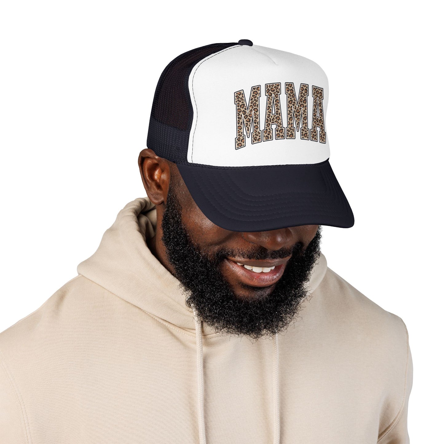 Mama Leopard Trucker Hat — Foam Mesh Cap with Leopard Print "MAMA"