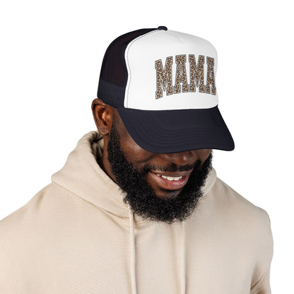 Mama Leopard Trucker Hat — Foam Mesh Cap with Leopard Print "MAMA"