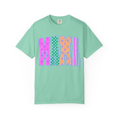 MAMA Colorblock Graphic T‑Shirt — Playful Patterned Lettering Tee