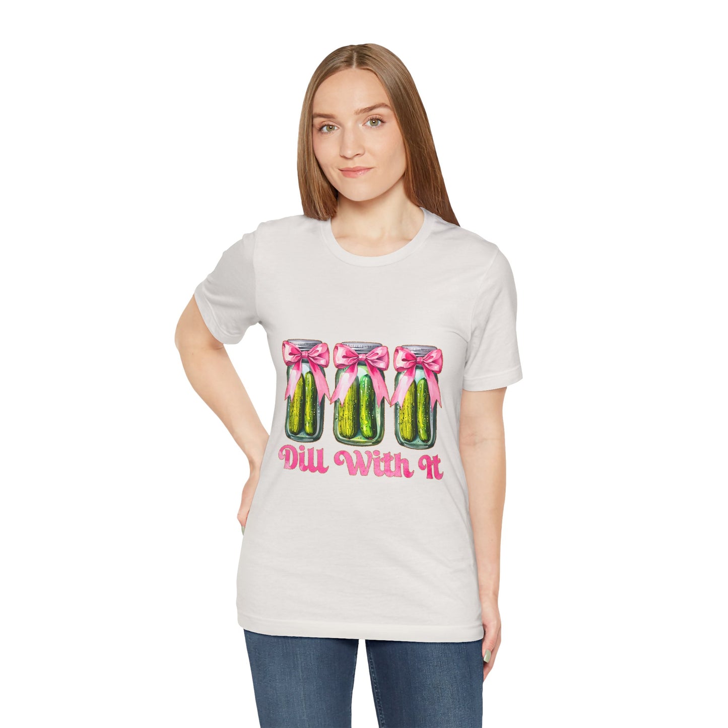 Dill With It Tee — Cute Pickle Jars with Pink Bows Graphic Shirt