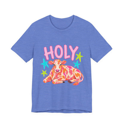 Holy Cow Graphic Tee — Colorful Cow Shirt with 'HOLY' Lettering