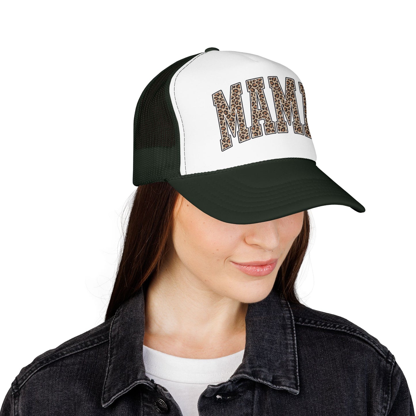 Mama Leopard Trucker Hat — Foam Mesh Cap with Leopard Print "MAMA"