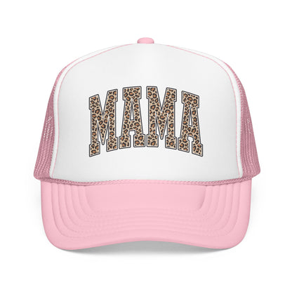 Mama Leopard Trucker Hat — Foam Mesh Cap with Leopard Print "MAMA"