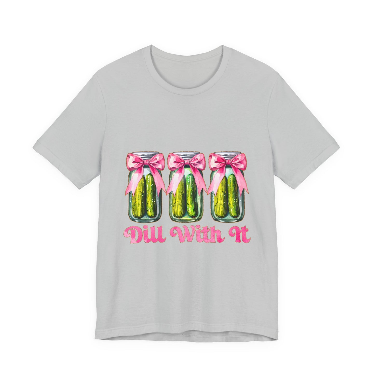 Dill With It Tee — Cute Pickle Jars with Pink Bows Graphic Shirt