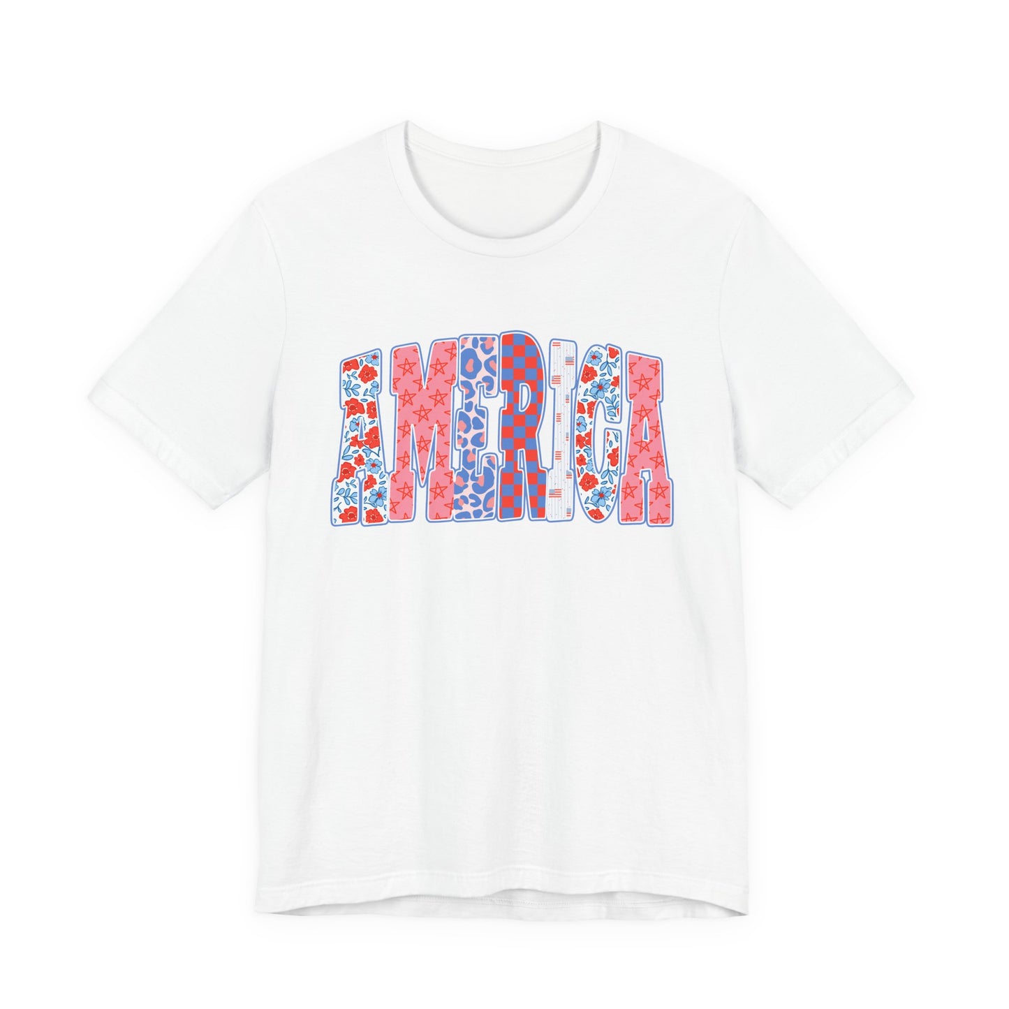 America Floral Flag T-Shirt — Patriotic Red White Blue Tee