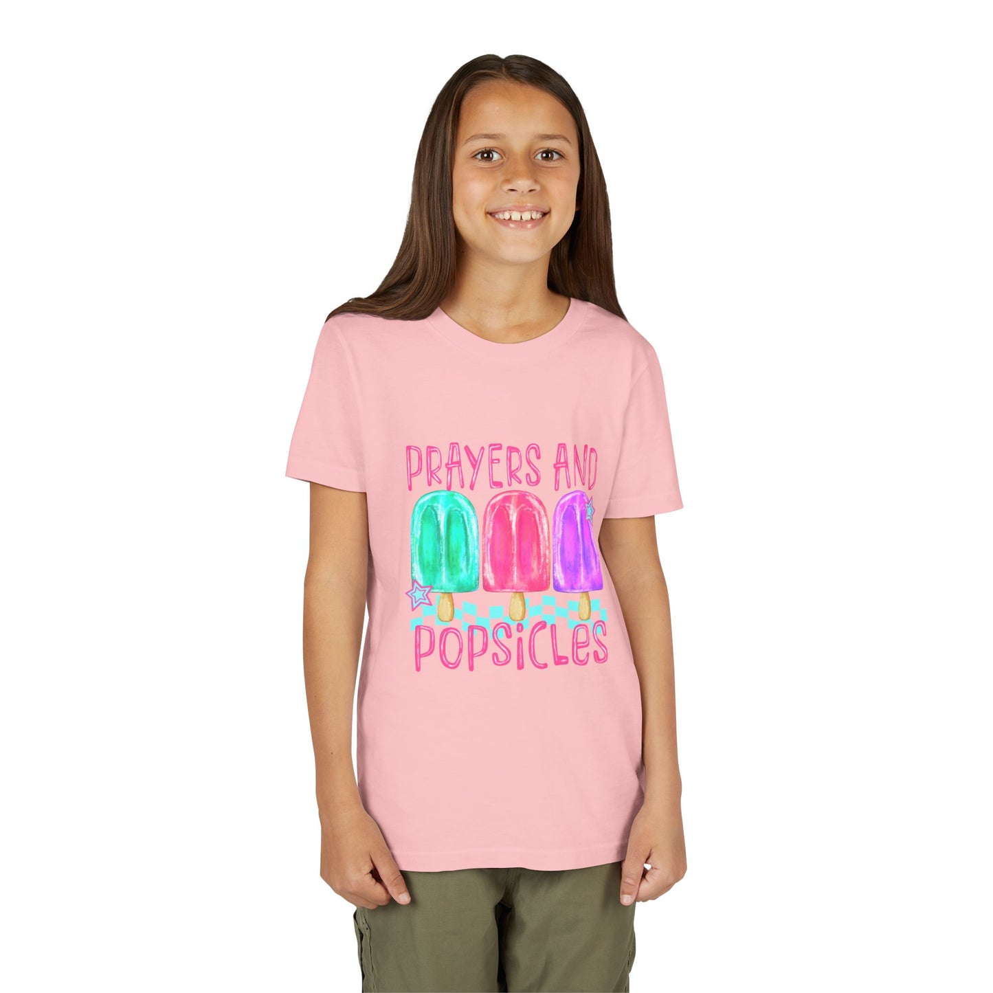 Youth Tee — "Prayers and Popsicles" Colorful Popsicle Faith Graphic