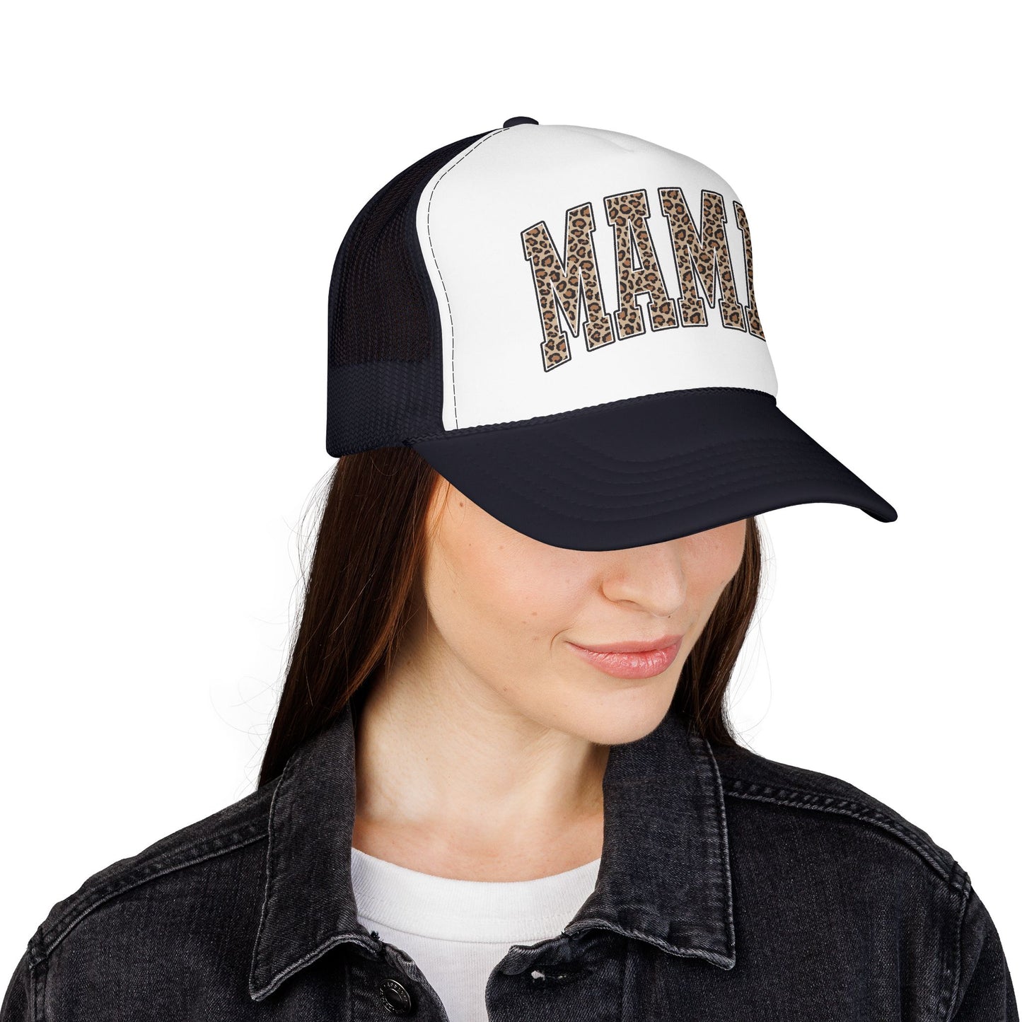 Mama Leopard Trucker Hat — Foam Mesh Cap with Leopard Print "MAMA"