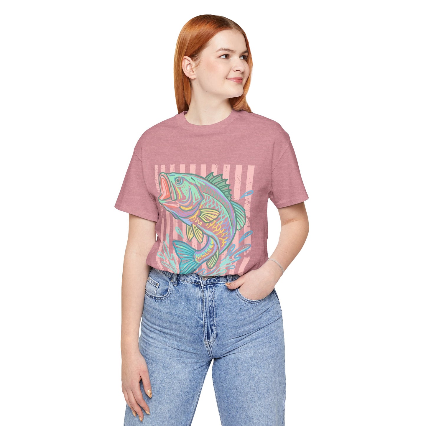 Bass Fishing T-Shirt — Pastel Striped ‘Big Catch’ Graphic Tee