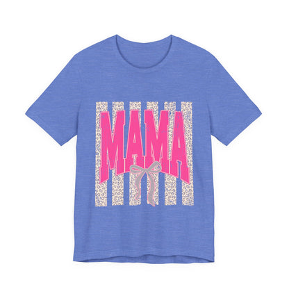 Mama Leopard Stripe Tee — Pink Bow Mother's Day T-Shirt