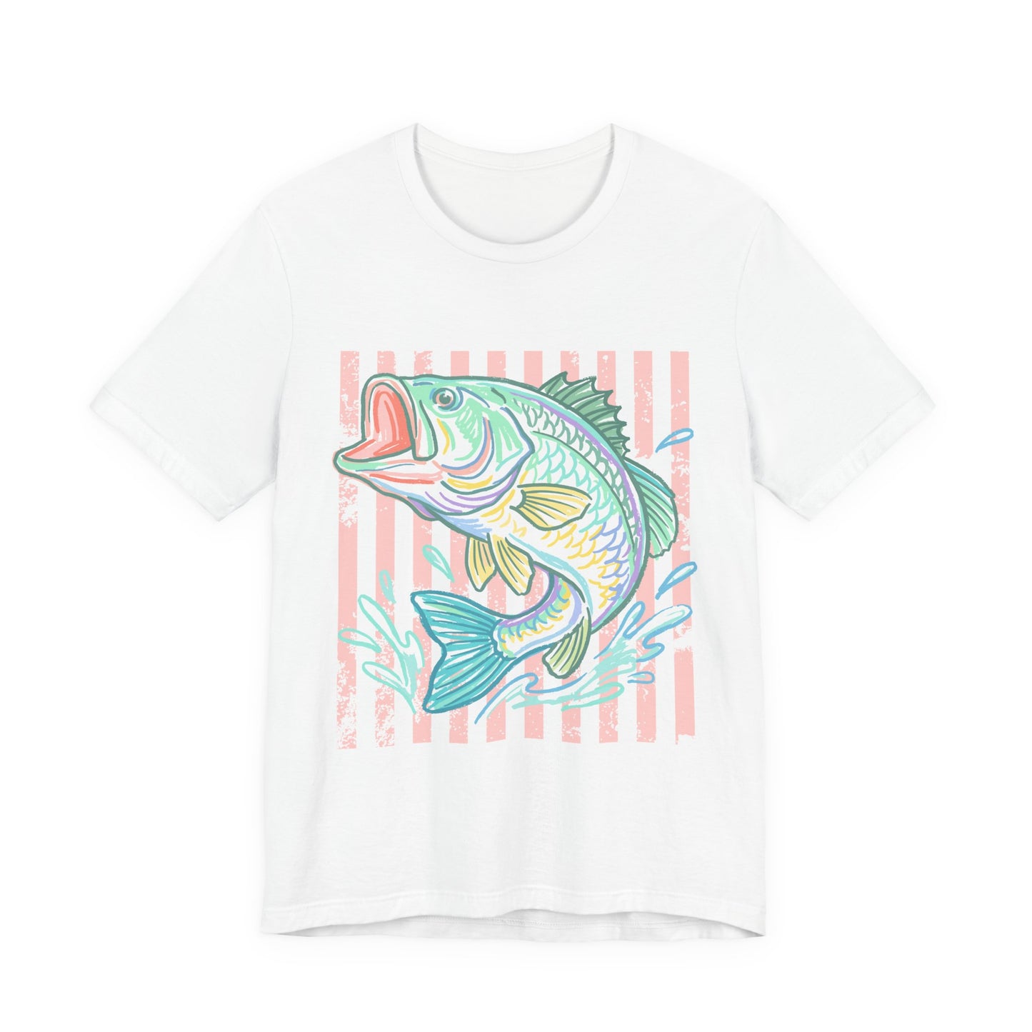 Bass Fishing T-Shirt — Pastel Striped ‘Big Catch’ Graphic Tee
