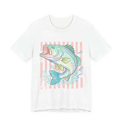 Bass Fishing T-Shirt — Pastel Striped ‘Big Catch’ Graphic Tee