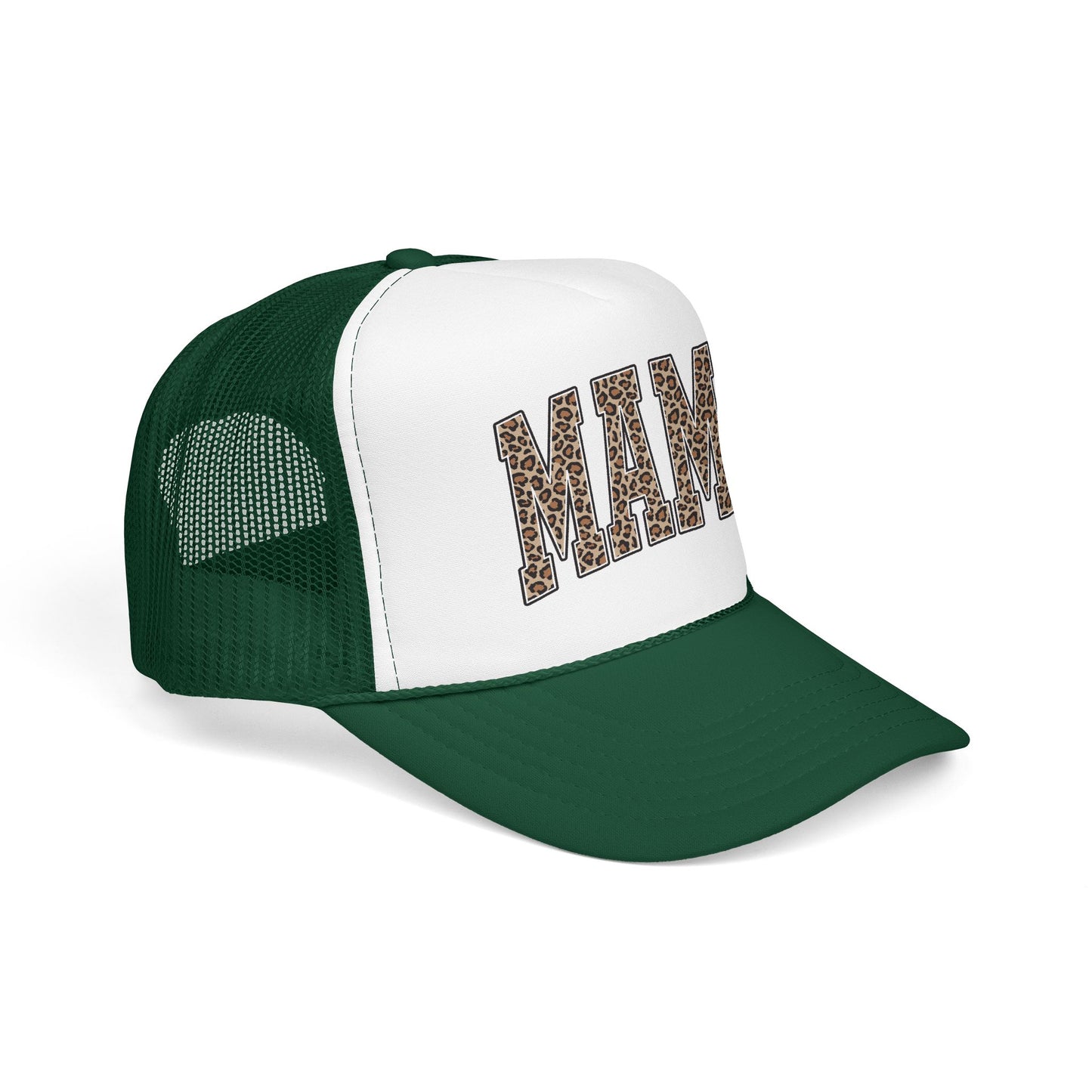 Mama Leopard Trucker Hat — Foam Mesh Cap with Leopard Print "MAMA"