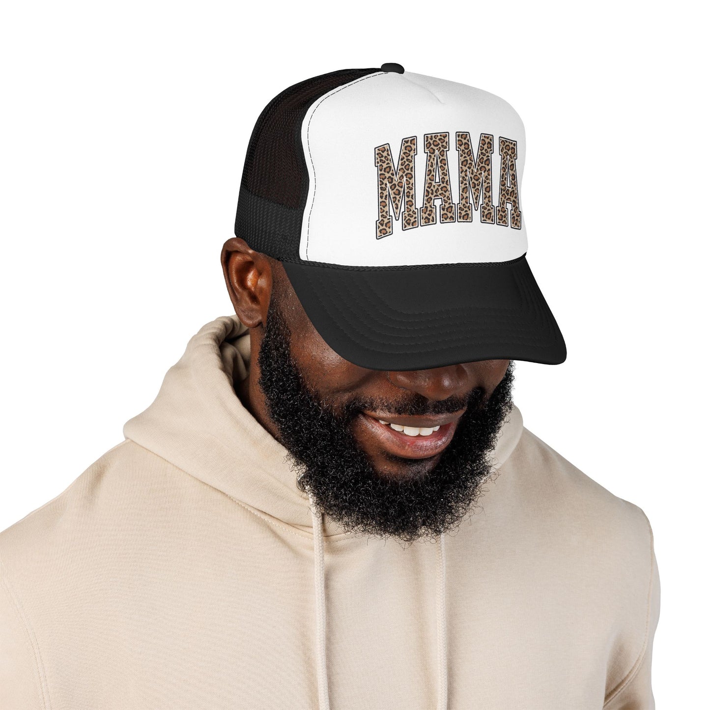 Mama Leopard Trucker Hat — Foam Mesh Cap with Leopard Print "MAMA"