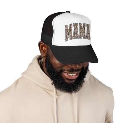 Mama Leopard Trucker Hat — Foam Mesh Cap with Leopard Print "MAMA"