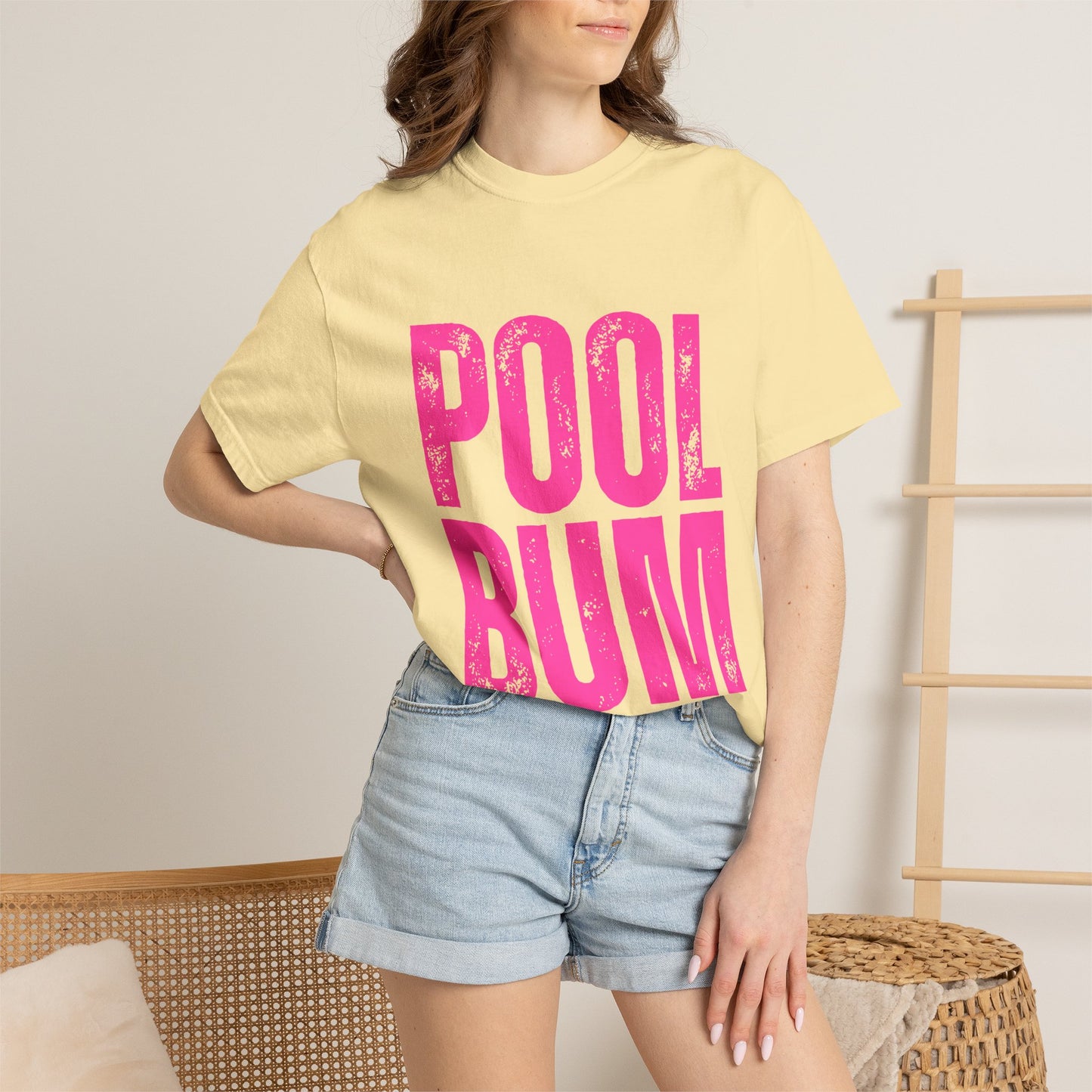 Pool Bum T-Shirt — Vintage Pink Graphic Tee for Pool Lovers