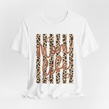 Mom Life Leopard Stripe Tee — "Mom Life" Graphic T-Shirt