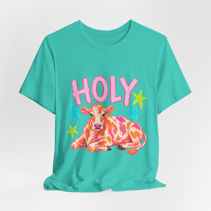 Holy Cow Graphic Tee — Colorful Cow Shirt with 'HOLY' Lettering