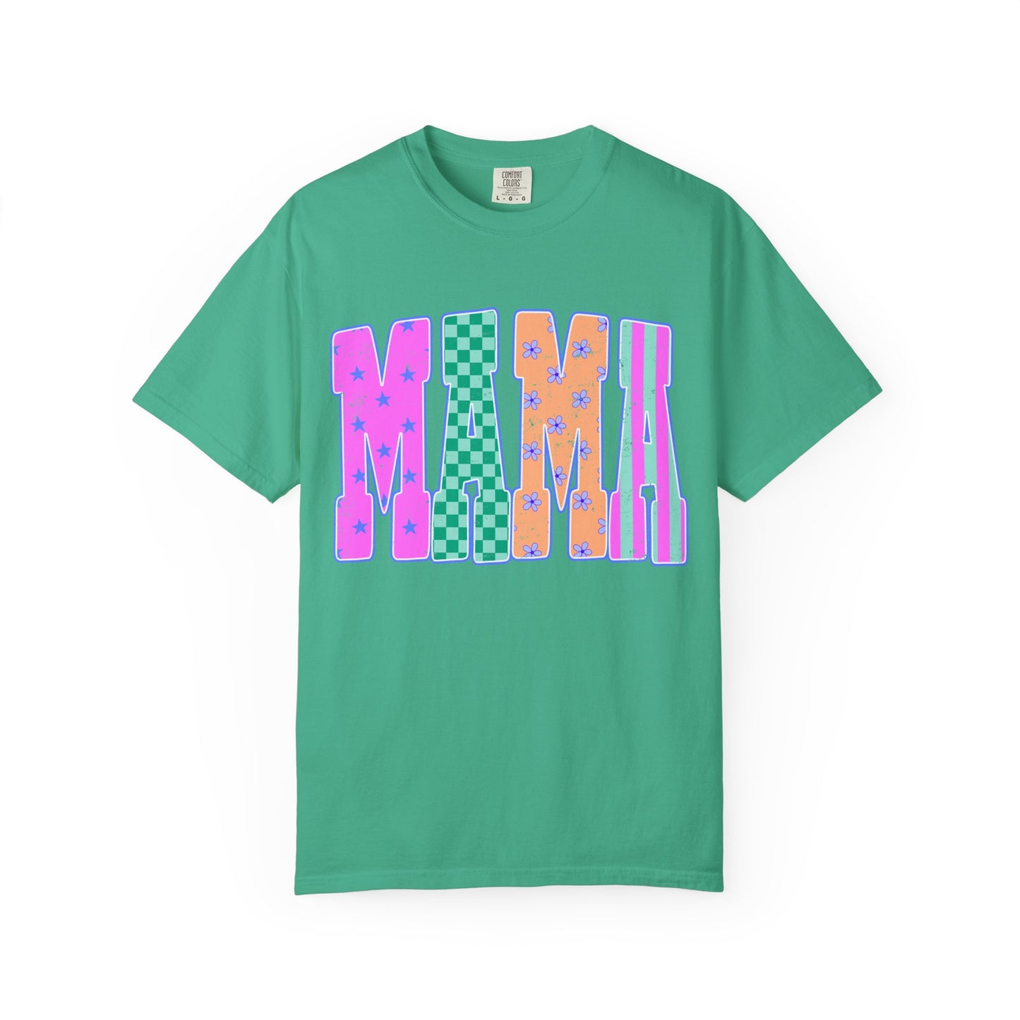 MAMA Colorblock Graphic T‑Shirt — Playful Patterned Lettering Tee