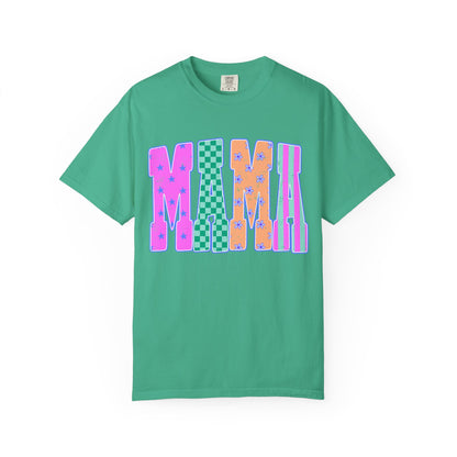 MAMA Colorblock Graphic T‑Shirt — Playful Patterned Lettering Tee