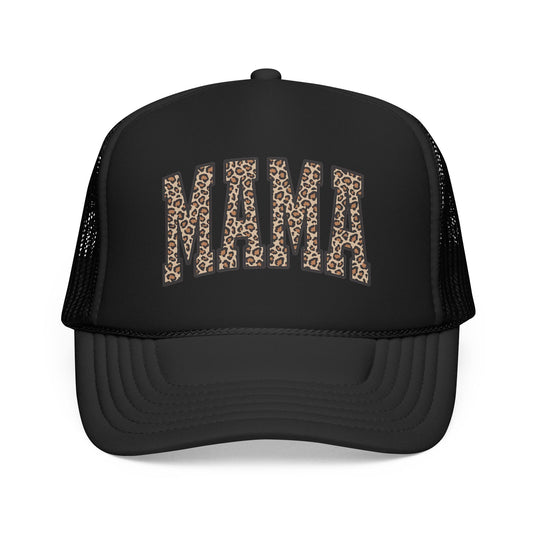 Mama Leopard Trucker Hat — Foam Mesh Cap with Leopard Print "MAMA"