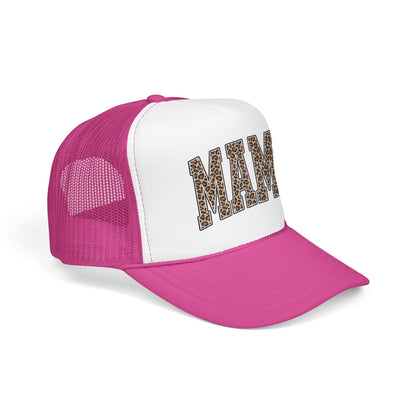 Mama Leopard Trucker Hat — Foam Mesh Cap with Leopard Print "MAMA"