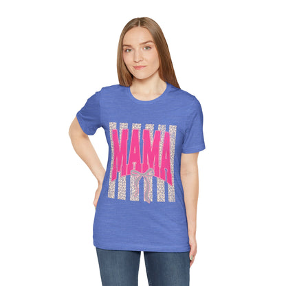 Mama Leopard Stripe Tee — Pink Bow Mother's Day T-Shirt