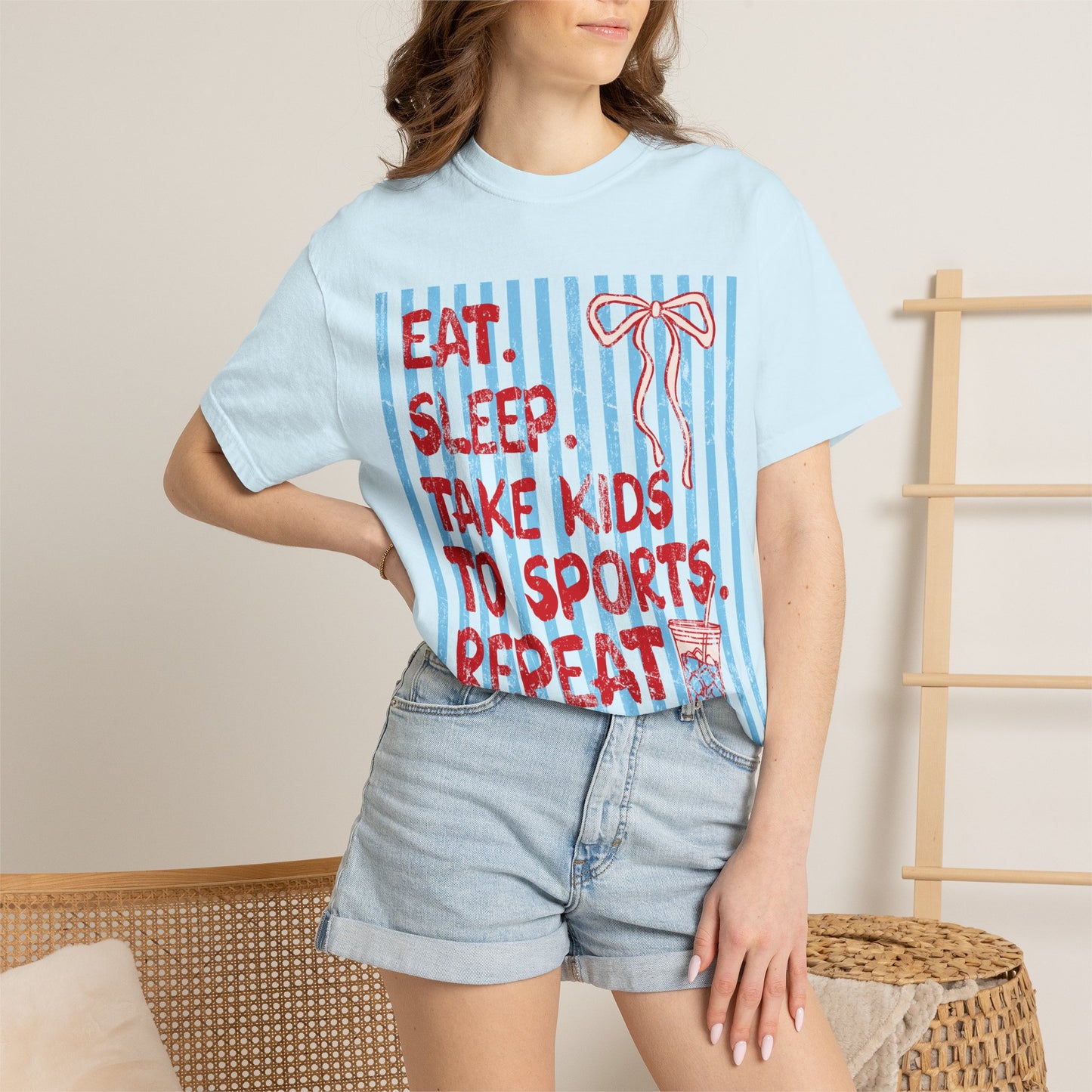 T-Shirt — "Eat. Sleep. Take Kids to Sports. Repeat." Parent Life Graphic Tee