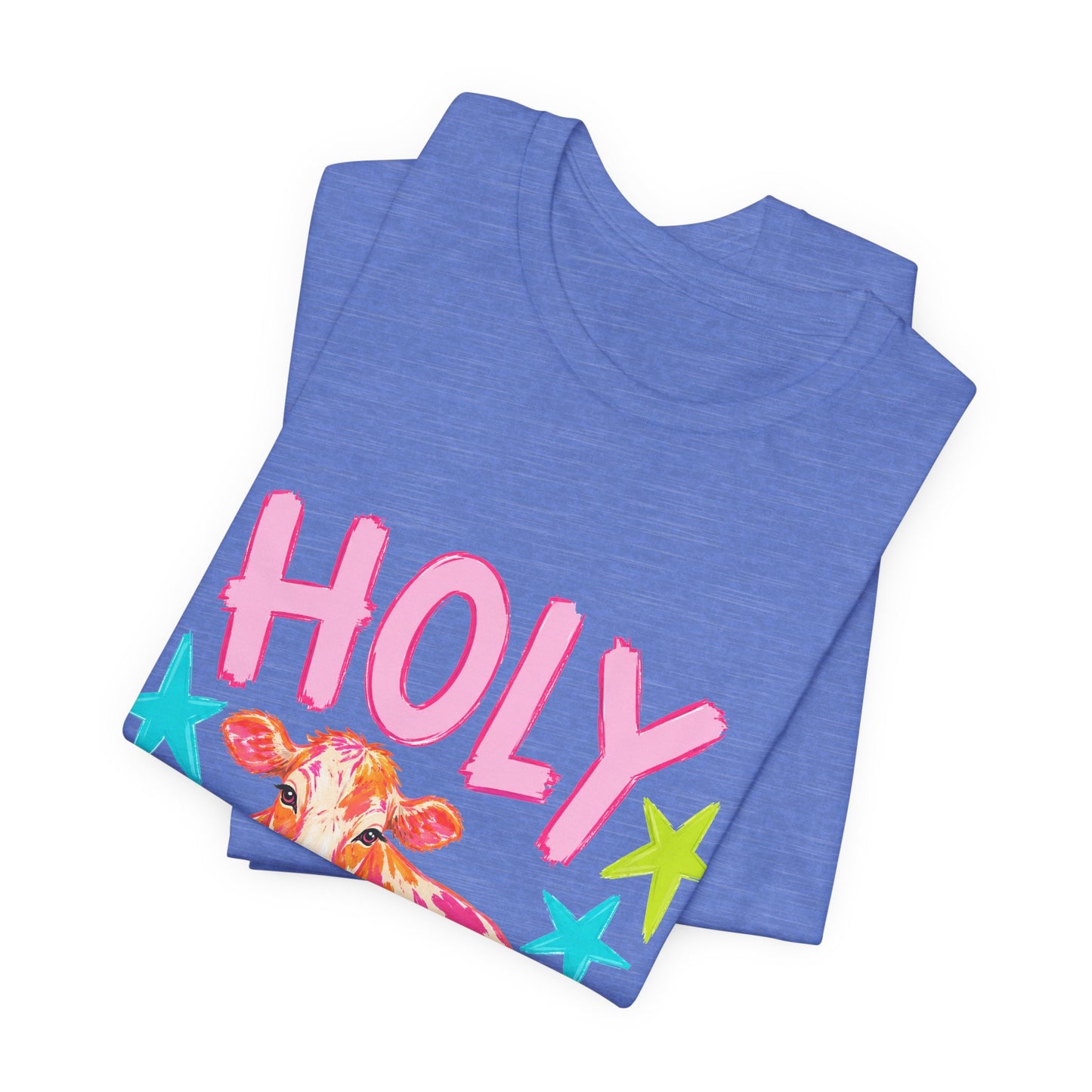 Holy Cow Graphic Tee — Colorful Cow Shirt with 'HOLY' Lettering