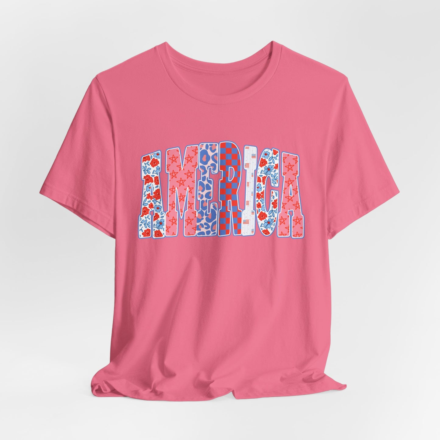 America Floral Flag T-Shirt — Patriotic Red White Blue Tee