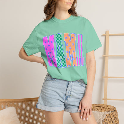 MAMA Colorblock Graphic T‑Shirt — Playful Patterned Lettering Tee