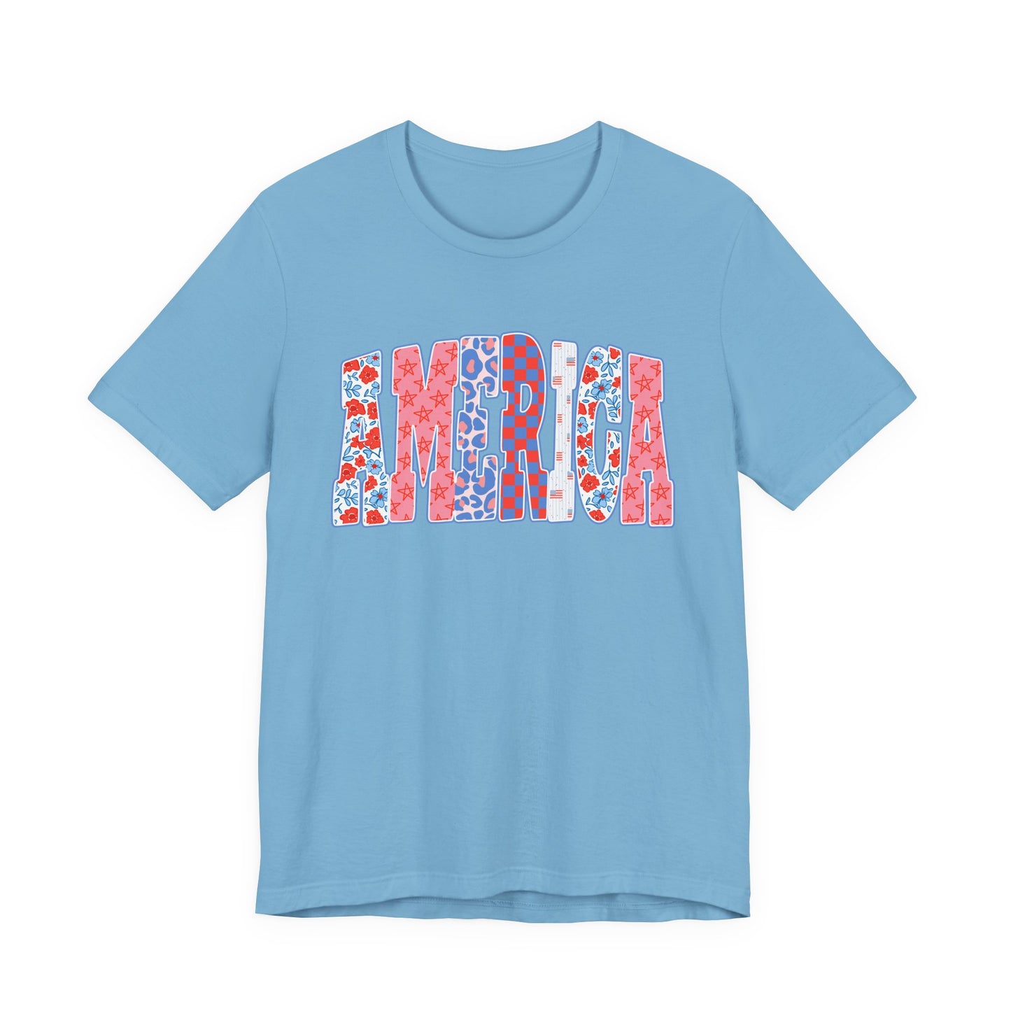 America Floral Flag T-Shirt — Patriotic Red White Blue Tee