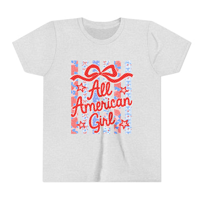 All American Girl Youth Tee — Patriotic 4th of July Kids Shirt