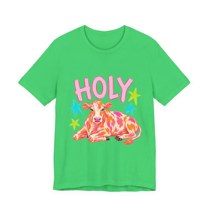 Holy Cow Graphic Tee — Colorful Cow Shirt with 'HOLY' Lettering