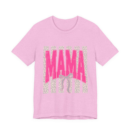 Mama Leopard Stripe Tee — Pink Bow Mother's Day T-Shirt