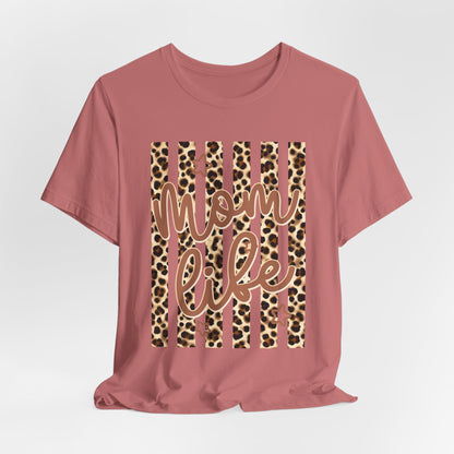 Mom Life Leopard Stripe Tee — "Mom Life" Graphic T-Shirt