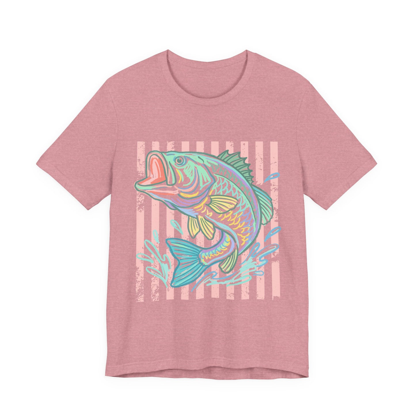 Bass Fishing T-Shirt — Pastel Striped ‘Big Catch’ Graphic Tee