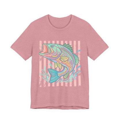 Bass Fishing T-Shirt — Pastel Striped ‘Big Catch’ Graphic Tee
