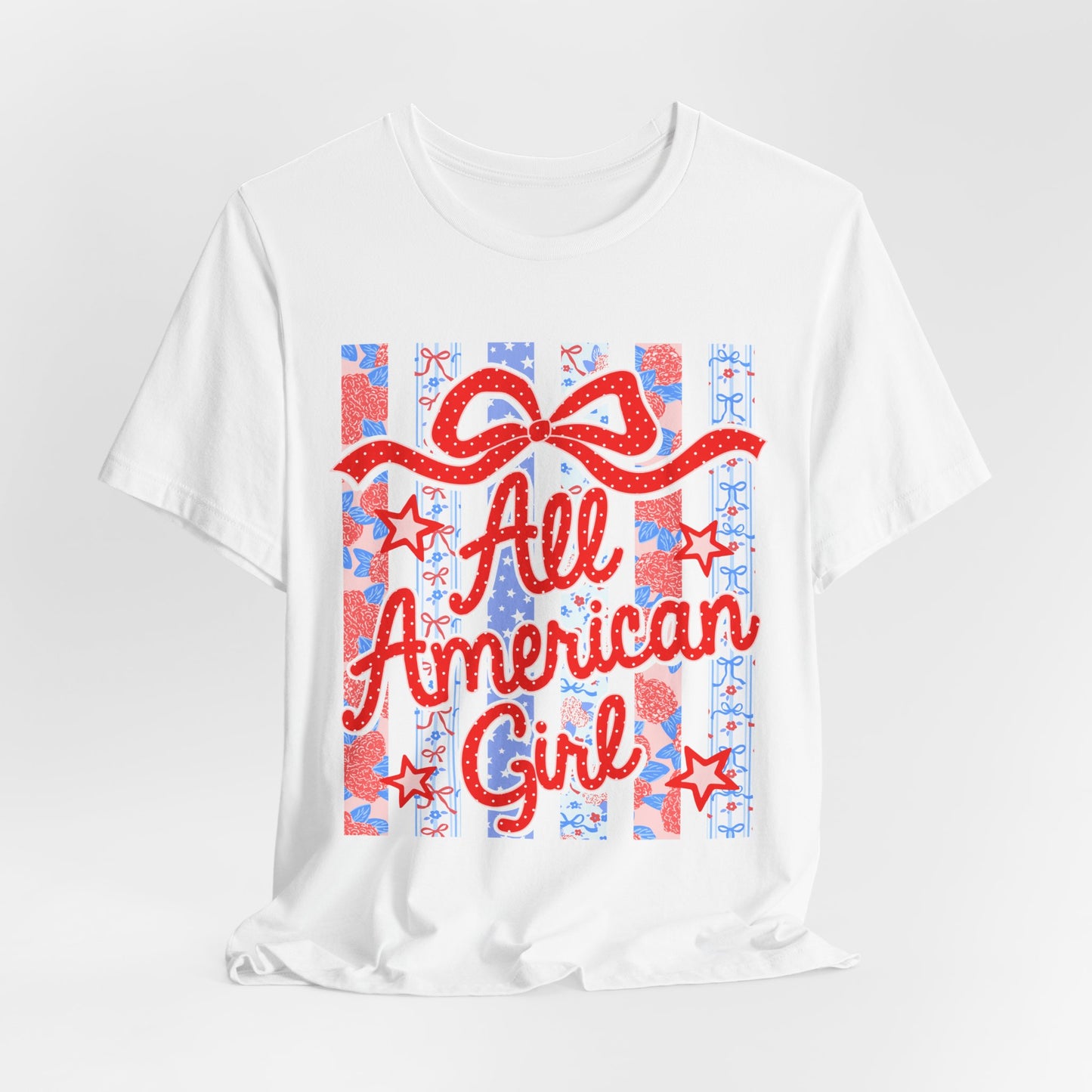 All American Girl T-Shirt — Patriotic Fourth of July Tee with Stars & Stripes
