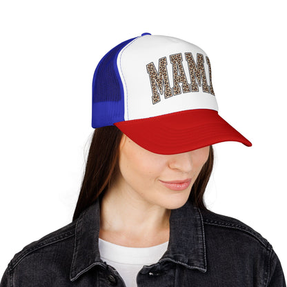Mama Leopard Trucker Hat — Foam Mesh Cap with Leopard Print "MAMA"